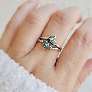 Turquoise Leaf Ring, Sterling Silver Women Leaves Ring, Statement Women's Ring,